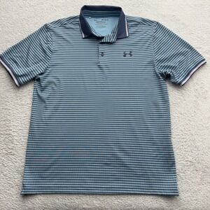 Under Armour Mens Playoff Polo Blue Geometric Diamond Golf Shirt 1380787 Size M